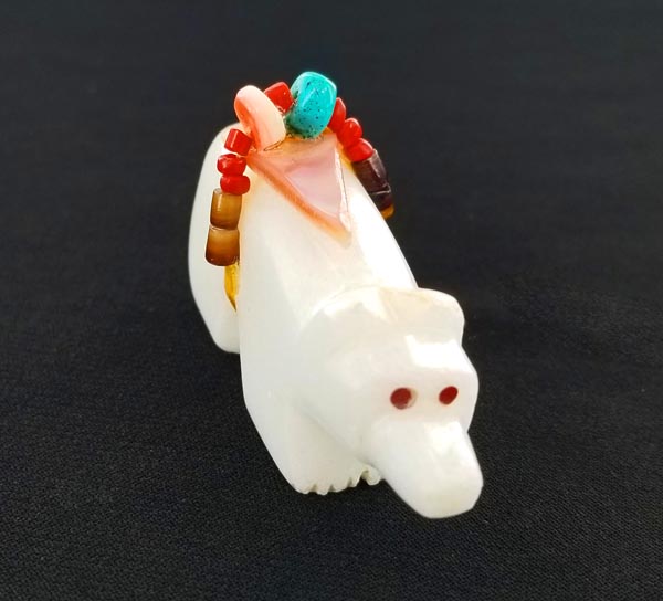 White Marble Zuni Wolf Fetish Joe Wilcox Indian Den