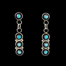 Four Pettipoint Turquoise Post Dangle Earrings