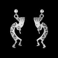 Navajo Silver Kokopelli Engraved Post Dangle Earring