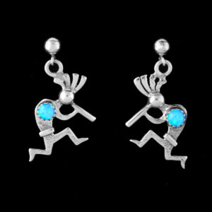 Navajo Kokopelli with Opal Stone Post Dangle Earring