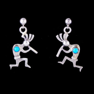 Navajo Silver Kokopelli with Turquoise Stone Post Dangle Earring