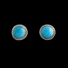 Small Turquoise Circle with Silver Rope Post Earring