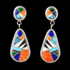 Navajo Multi-Stone Large Inlaid Teardrop Dangle Earring