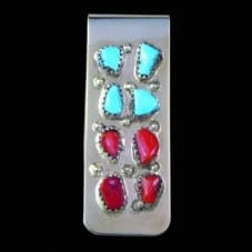 Zuni Turquoise and Coral Stone Money Clip