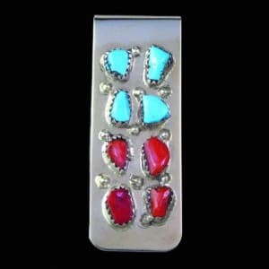 Zuni Turquoise and Coral Stone Money Clip