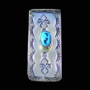Navajo Turquoise Stone Money Clip with Stamp Work
