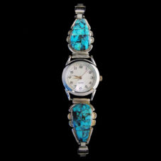 Navajo Inlaid Black Matrix Turquoise Watch