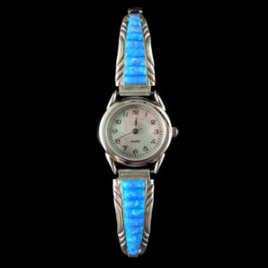 Navajo Beveled Cultured Opal Inlaid Watch