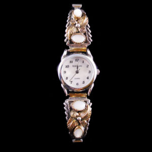 Navajo Pink Muscle Shell Stones with 12Kt Gold Filigree Watch