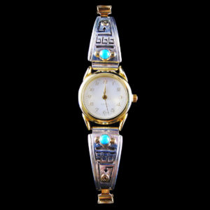 Navajo Turquoise Stone in Sterling with Gold Fill Accents Watch
