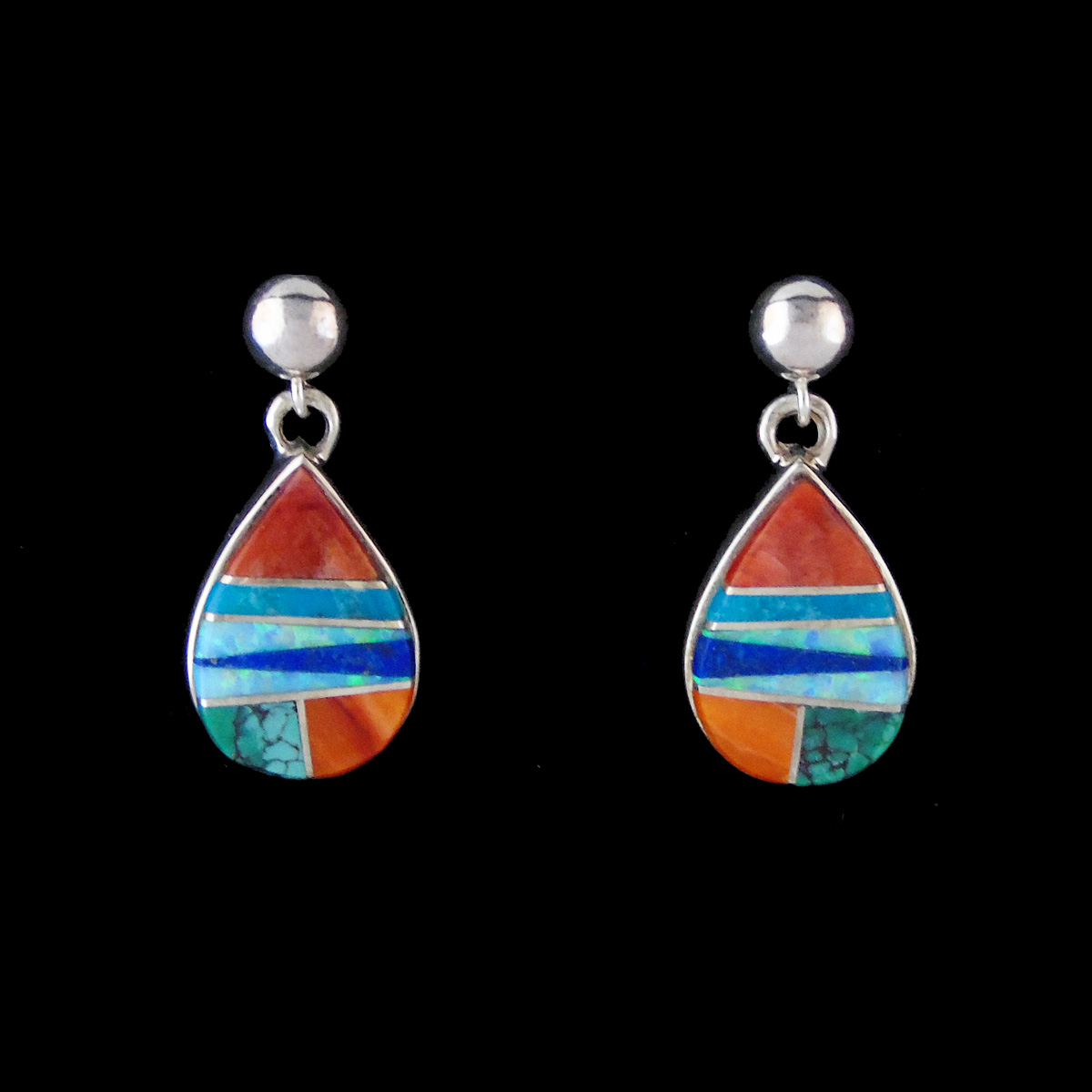 Beautiful Native American Navajo Turquoise Inlay Sterling Silver Teardrop Necklace Beautiful Native American Navajo Turquoise Inlay Sterling Silver Teardrop Necklace