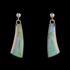 White Cultured Opal Inlaid Post Dangle Earring