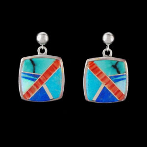 Multi-Stone Square Inlaid Dangle Earring