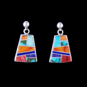 Navajo Multi-Stone Inlaid Dangle Earrings