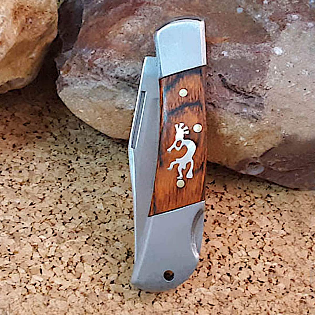 Kokopelli Inlaid Wood Grain Knife