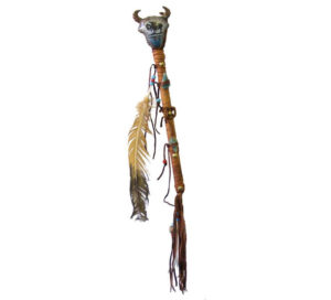 Navajo Buffalo Dance Rattle with Feather