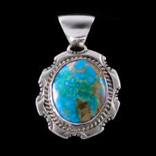 Turquoise Stone Pendant w Silverwork