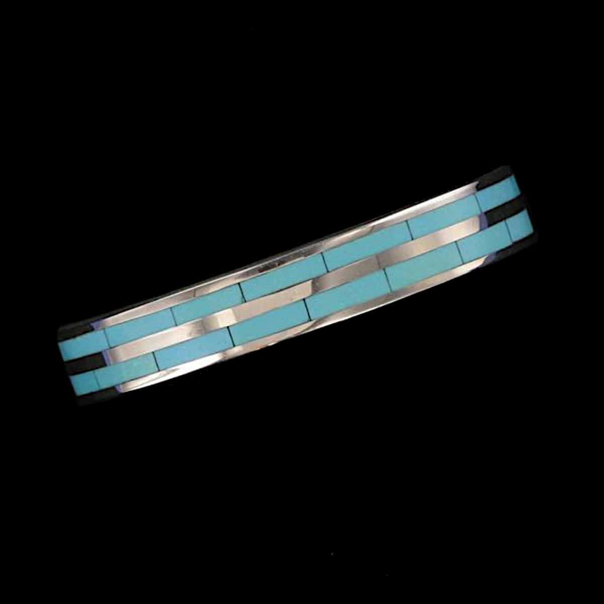 Difficult Technique Rectangular Inlay Turquoise Vintage Native American Navajo Bracelet Difficult Technique Rectangular Inlay Turquoise Vintage Native American Navajo Bracelet