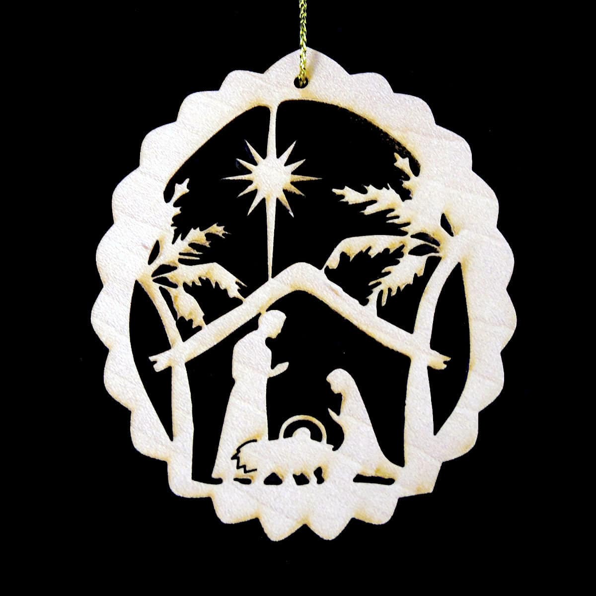 Wood Nativity Manger Scene Ornament | Joe Wilcox Indian Den