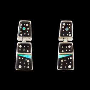 Onyx Night Sky Inlaid Dangle Earrings