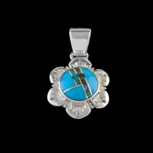 Turquoise Inlaid Flower Pendant