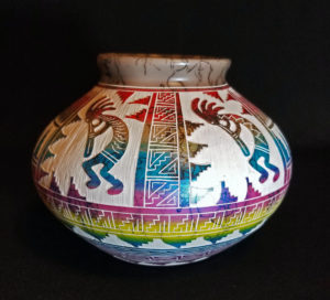 Largo Rainbow Kokopelli Horsehair Pot