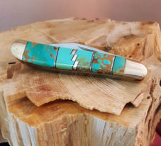 Turquoise Inlay Knife w Silver Bars