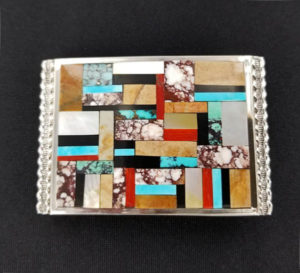 Zuni Multi Stone Inlaid Belt Buckle NZBB-I-13