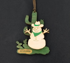 Colorful Snowman & Sagauro wood ornament