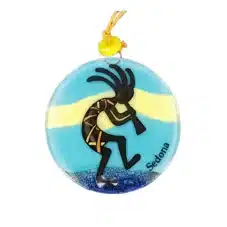 Kokopelli Hand Painted Blue Glass Ornament