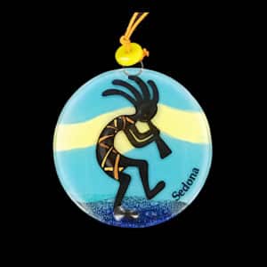 Kokopelli Hand Painted Blue Glass Ornament