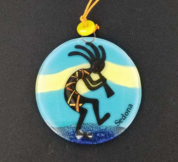Kokopelli Hand Painted Blue Glass Ornament Joe Wilcox Indian Den