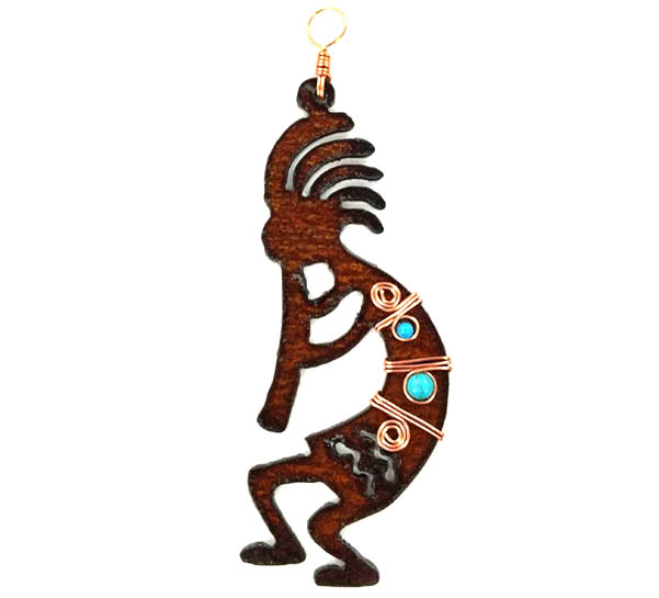 Kokopelli & Turquoise Metal Ornament Joe Wilcox Indian Den