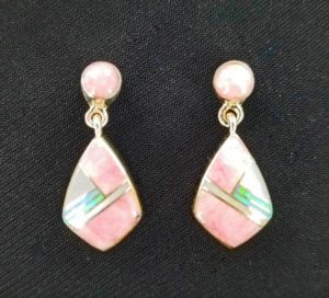 Rhodochrosite & Opal Inlaid earring