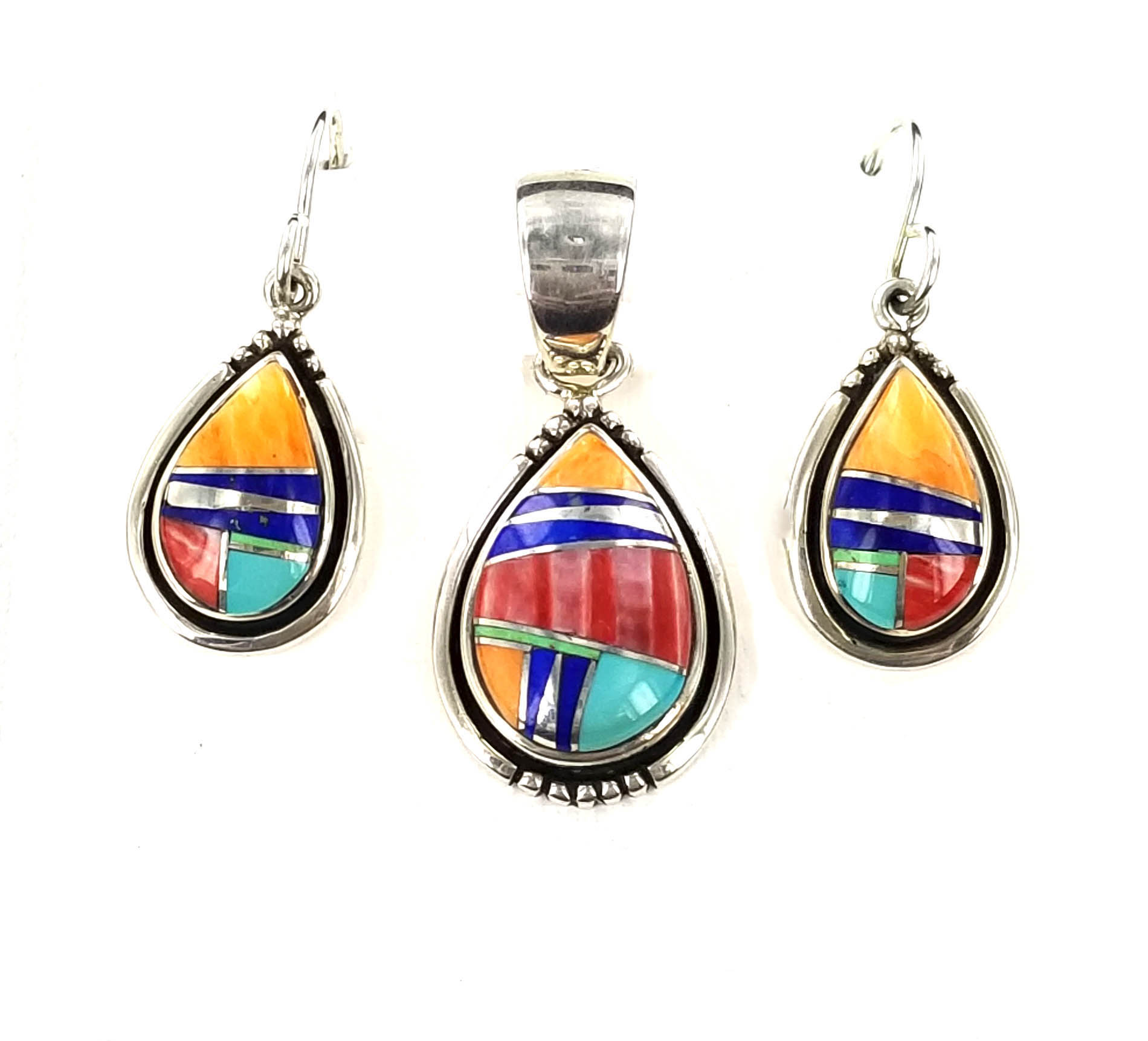 MultiStone Inlaid PendantEarring Set Joe Wilcox Indian Den