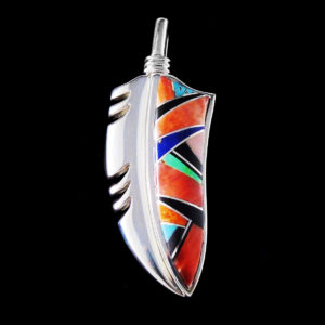 Multi-Stone Inlaid Feather Pendant