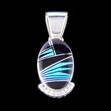 Onyx & Turquoise Inlay Oval Pendant