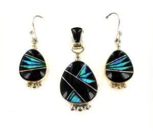 Onyx & Cultured Opal Pendant-Earring Set