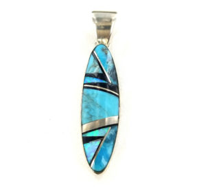 Turquoise-Onyx Oblong Inlaid Pendant