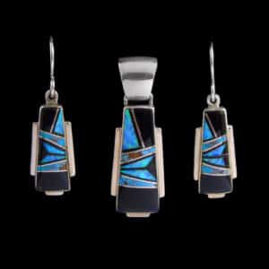 Onyx-Cultured-Opal-Pendant-Earring-Set