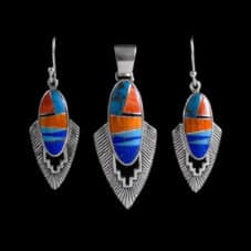 Multi-Stone Oblong Necklace-Pendant and Earring Set