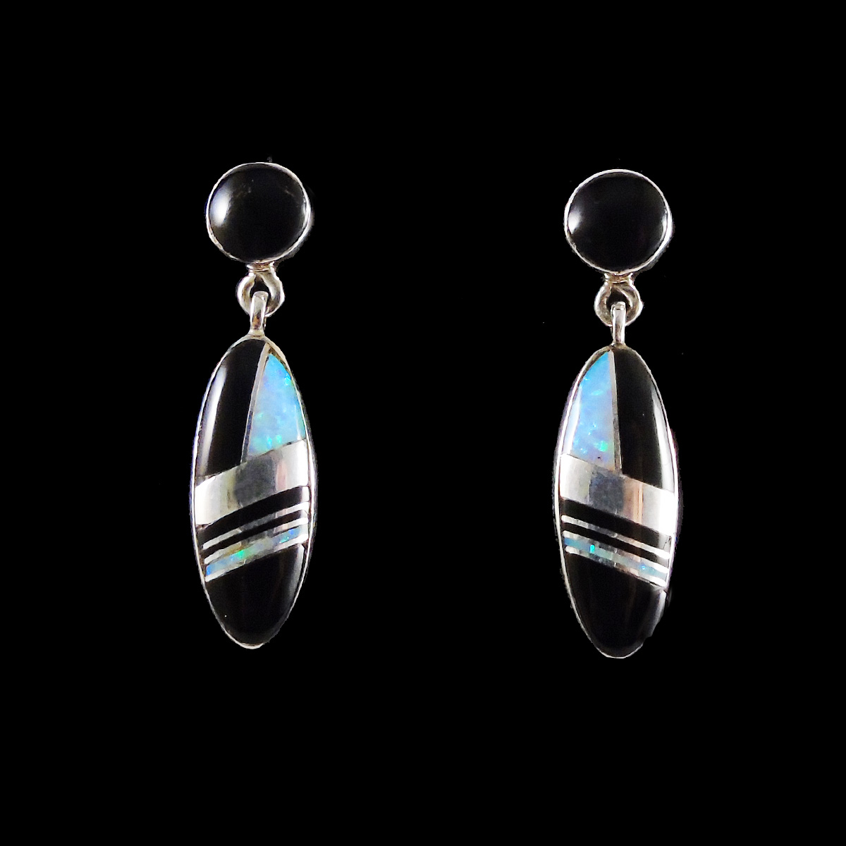 Signed Vintage Native American Navajo Gaspeite Synthetic Opal Sterling Silver Earrings Signed Vintage Native American Navajo Gaspeite Synthetic Opal Sterling Silver Earrings