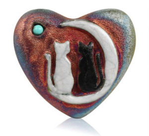 Raku Cat & Moon Mini Heart