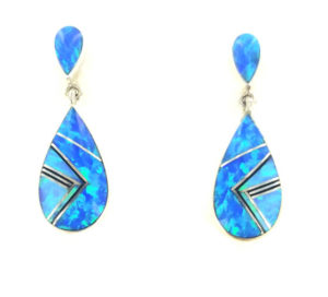 Blue & White Opal Inlaid Earrings