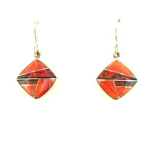 Spiny Oyster & Red Opal Inlaid Earring