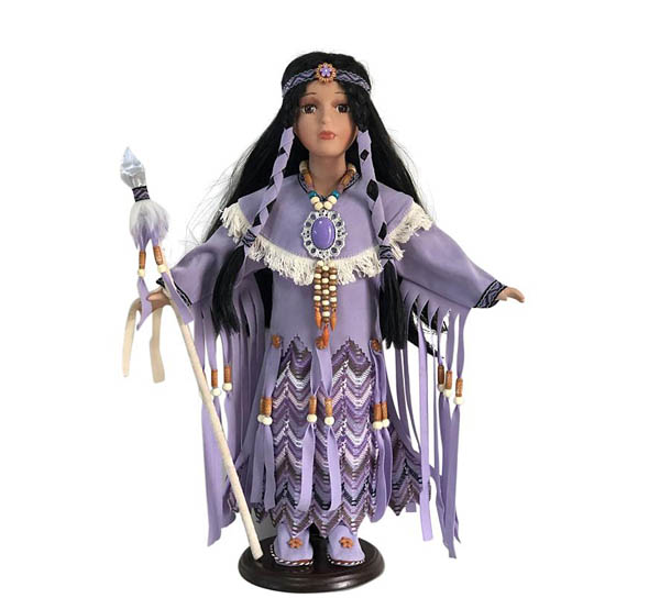 Kinnex Collections Native American Porcelain Doll 'Little Sunrise' - Limited Edition 2500, Handcrafted, Includes Stand