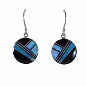 Round Onyx,Opal & Tq Inlay Earring