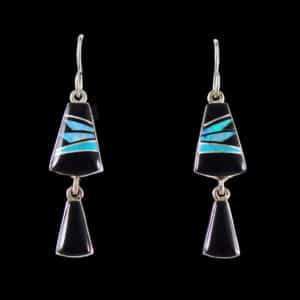 Navajo Triangle Onyx Inlaid Earring