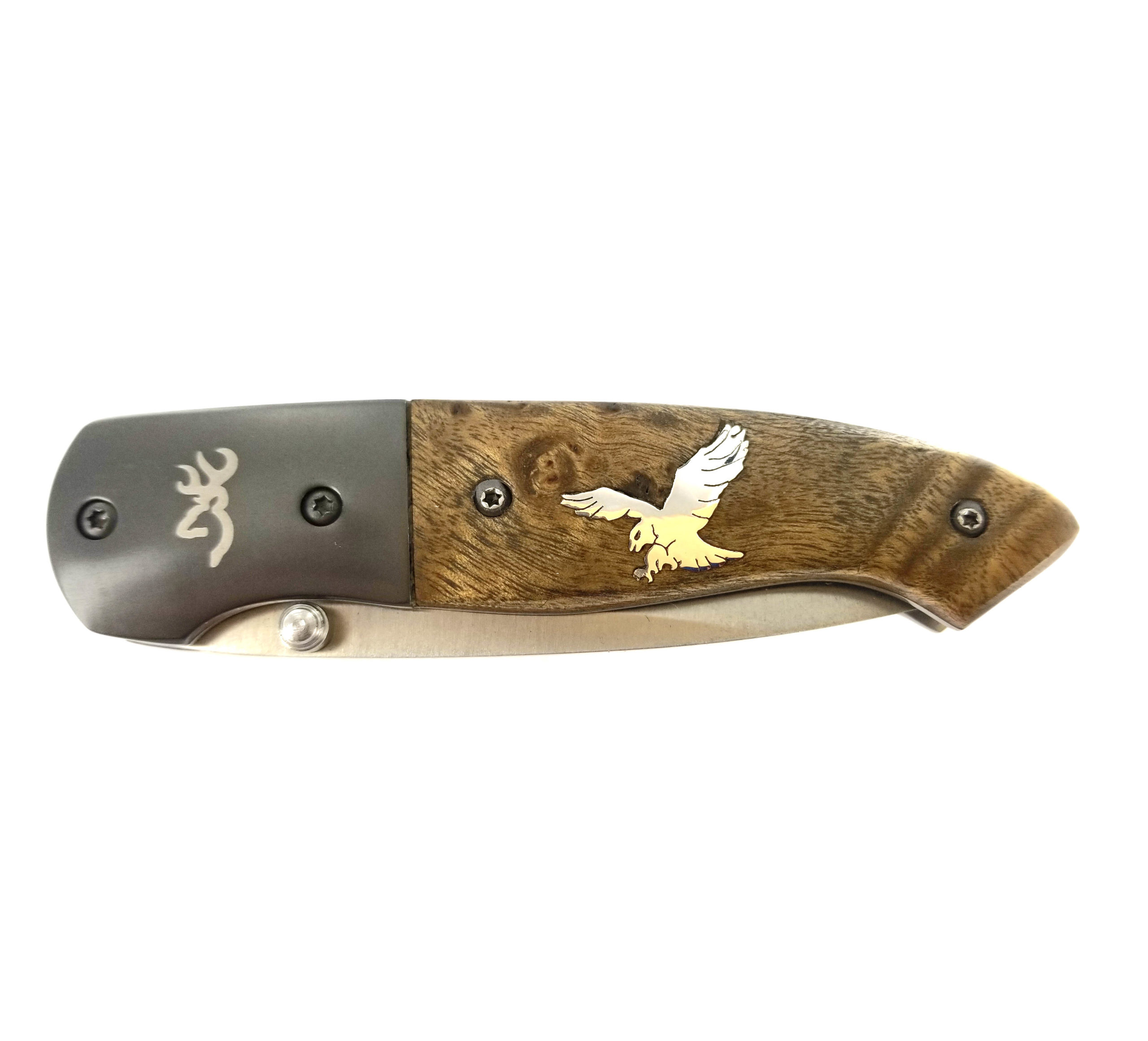 Silver Eagle Inlaid Browning knife Joe Wilcox Indian Den