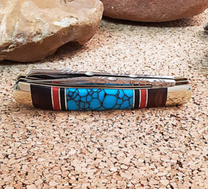 Two Blade Turquoise Inlaid Knife